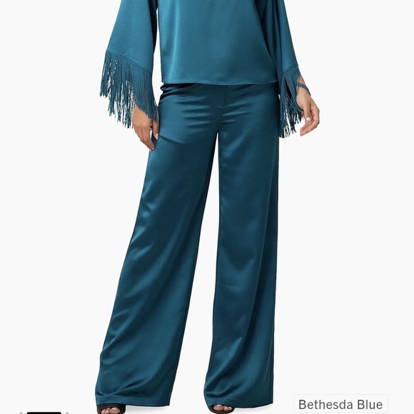 NWT Trina Turk, Nolita Wide Bethesda Blue Wide-Leg Pants, Size 12 - Picture 3 of 4